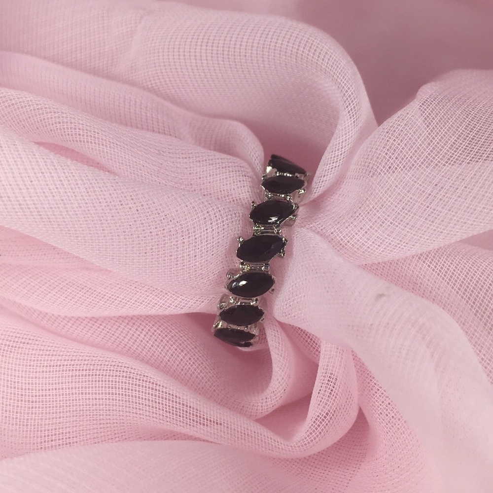 Silver Tone Ring with Black Stones